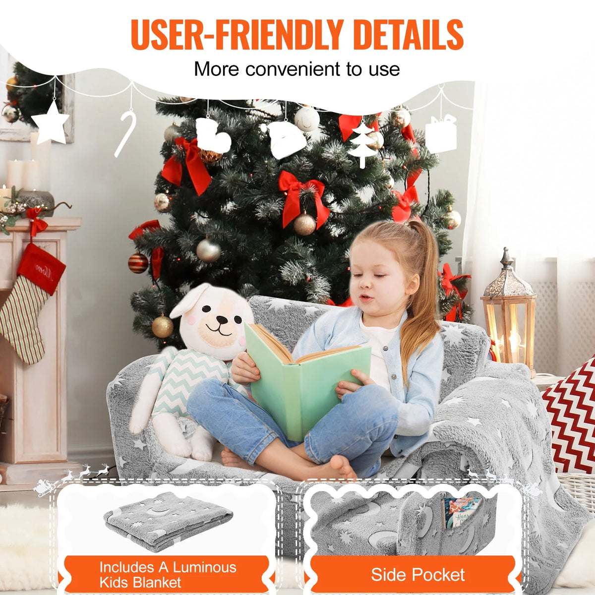 Fold-out Kids Sofa Glow-in-the-Dark Convertible Sofa U12599