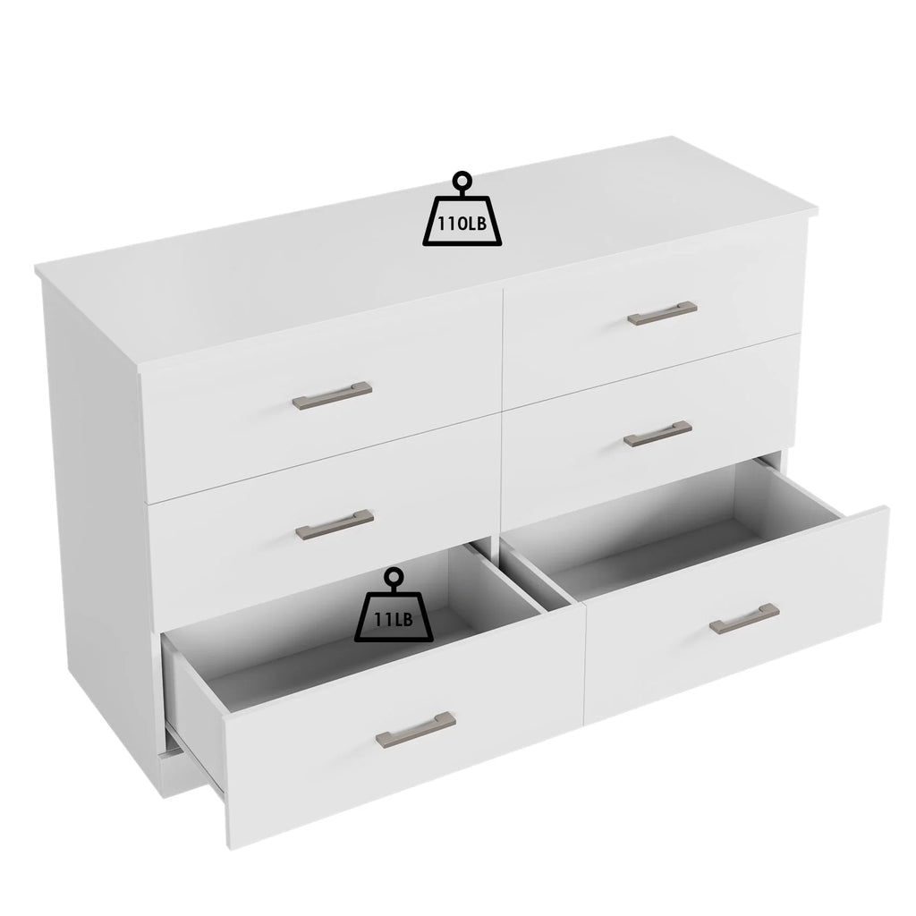 White 6 Drawer Wood Dresser P19680
