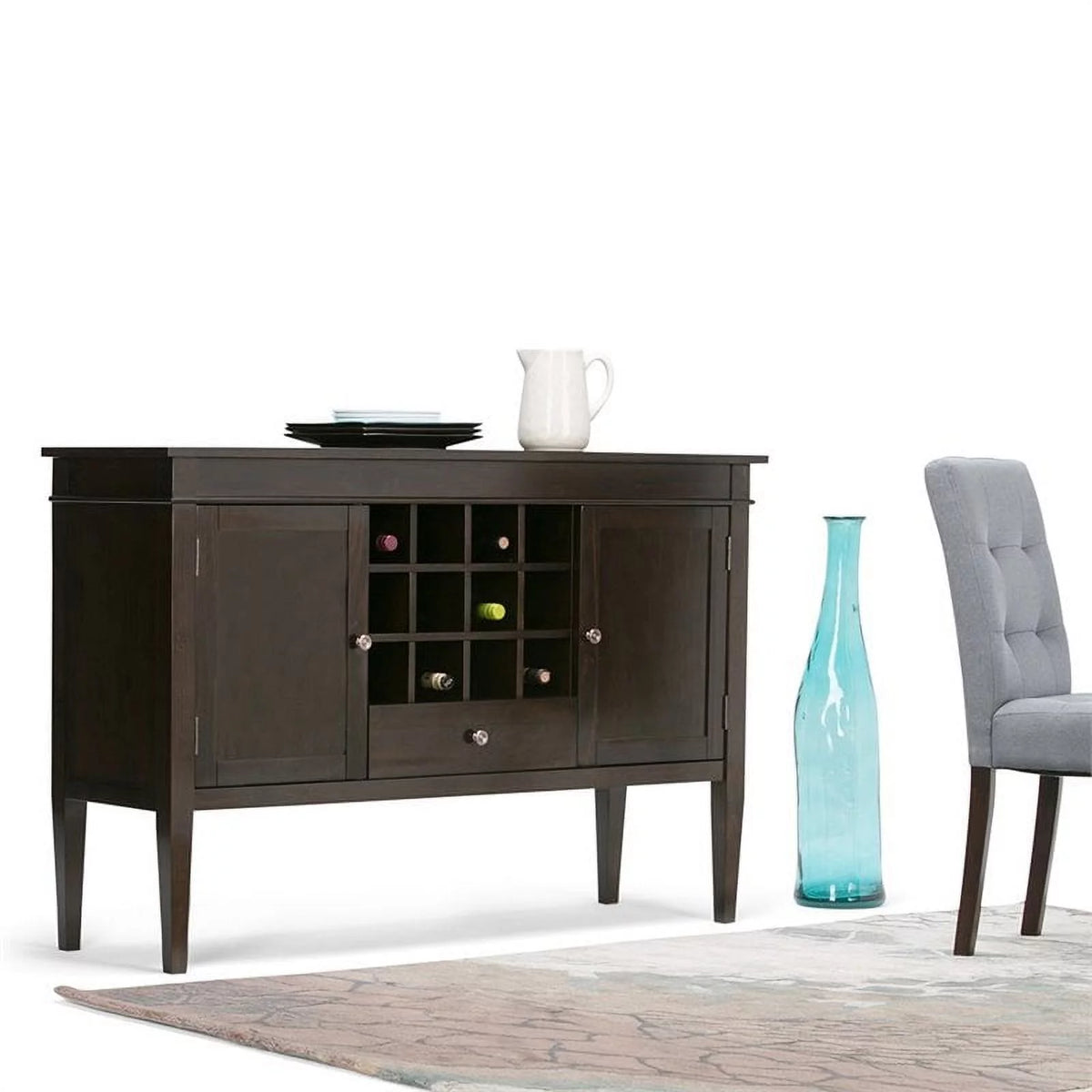 Brown Wood Sideboard Buffet Credenza and Wine Rack V5931