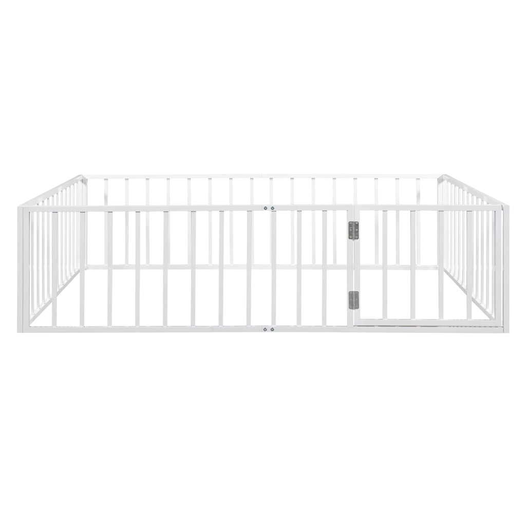 Queen Size Metal Floor Bed Frame with Fence and Door E40510