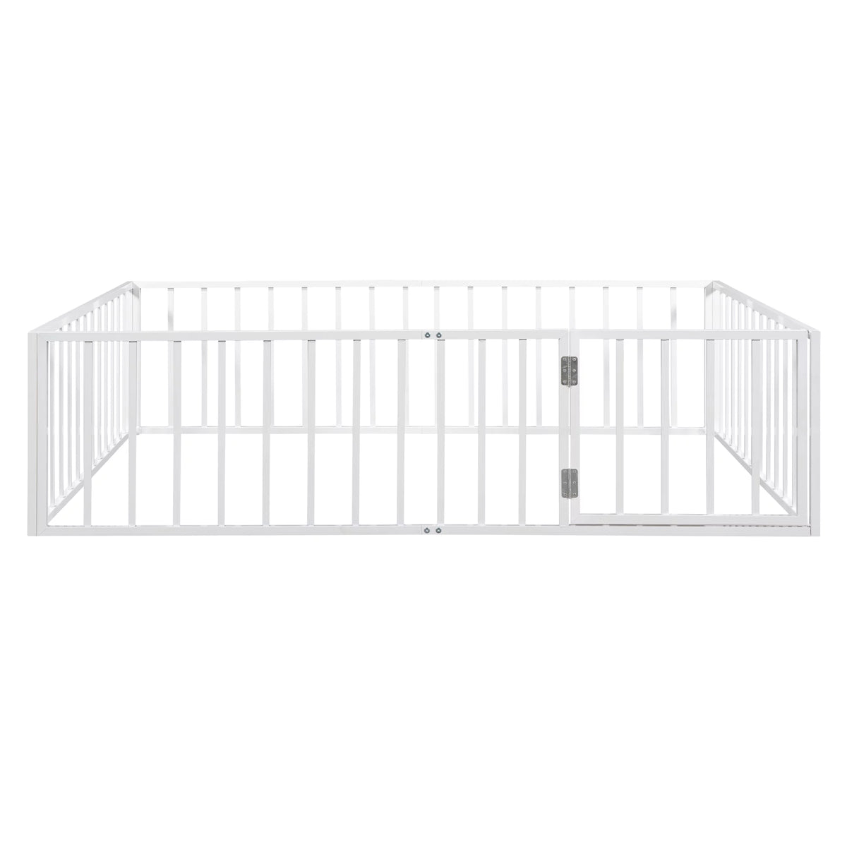 Queen Size Metal Floor Bed Frame with Fence and Door E40510