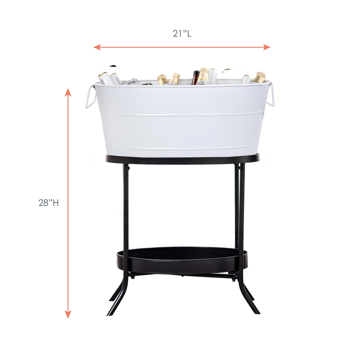 White Metal Beverage Tub with Iron Stand 28-inch Z31796