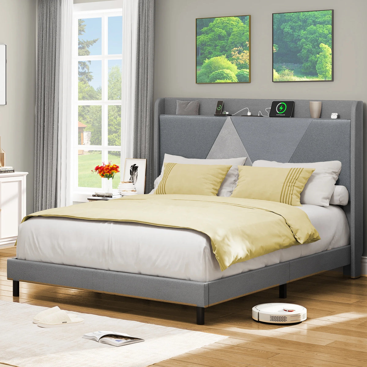 Queen Size Bed Frame with Type-C & USB Ports U279