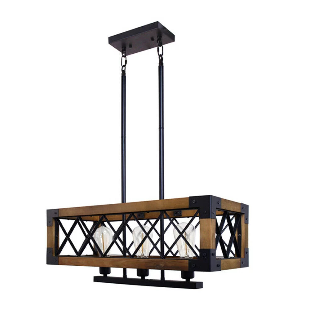 5-Lights Wooden Rectangle Pendant Light Fixture F925380