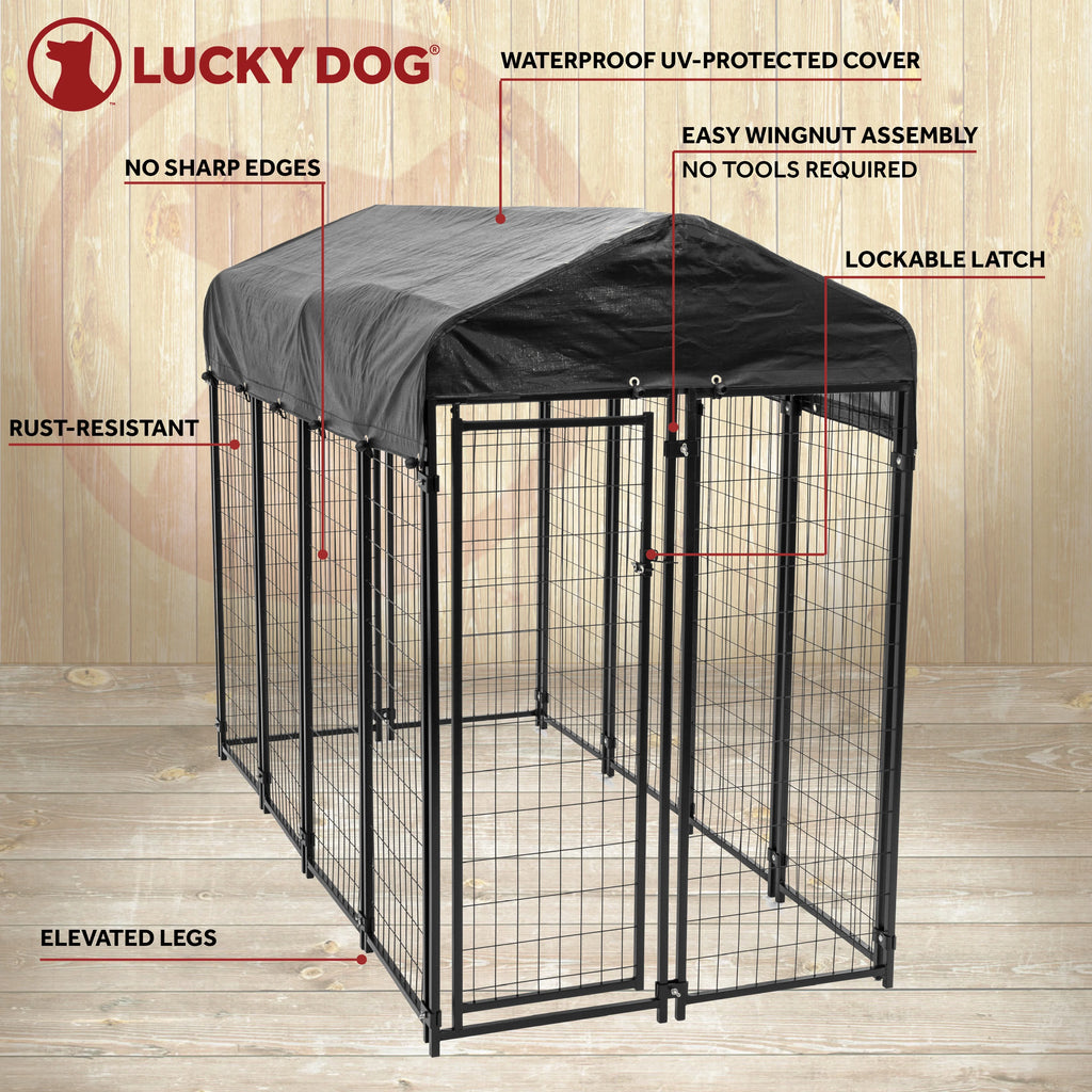 8ft x 4ft x 6ft Black Outdoor Dog Kennel with Cover V30774