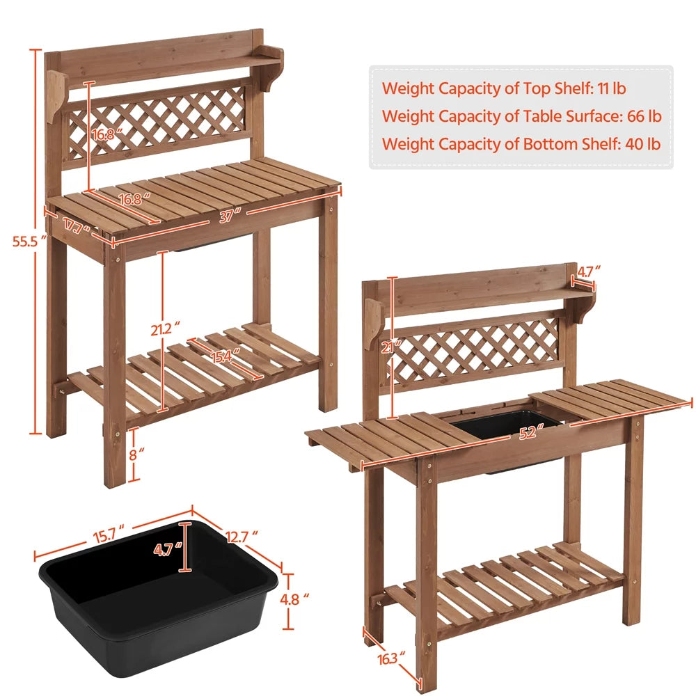 Wooden Potting Bench with Sliding Tabletop X660