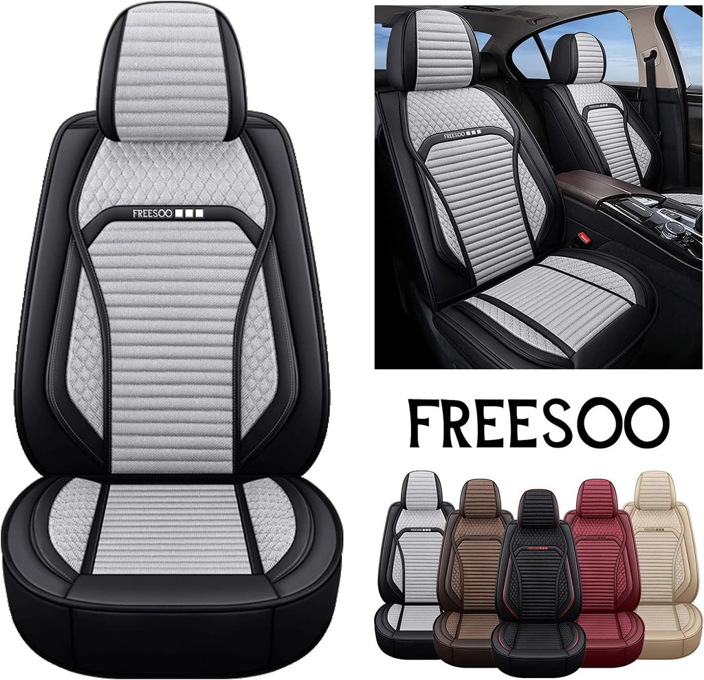 Beige Leather Linen Full Set Car Seat Covers C15451