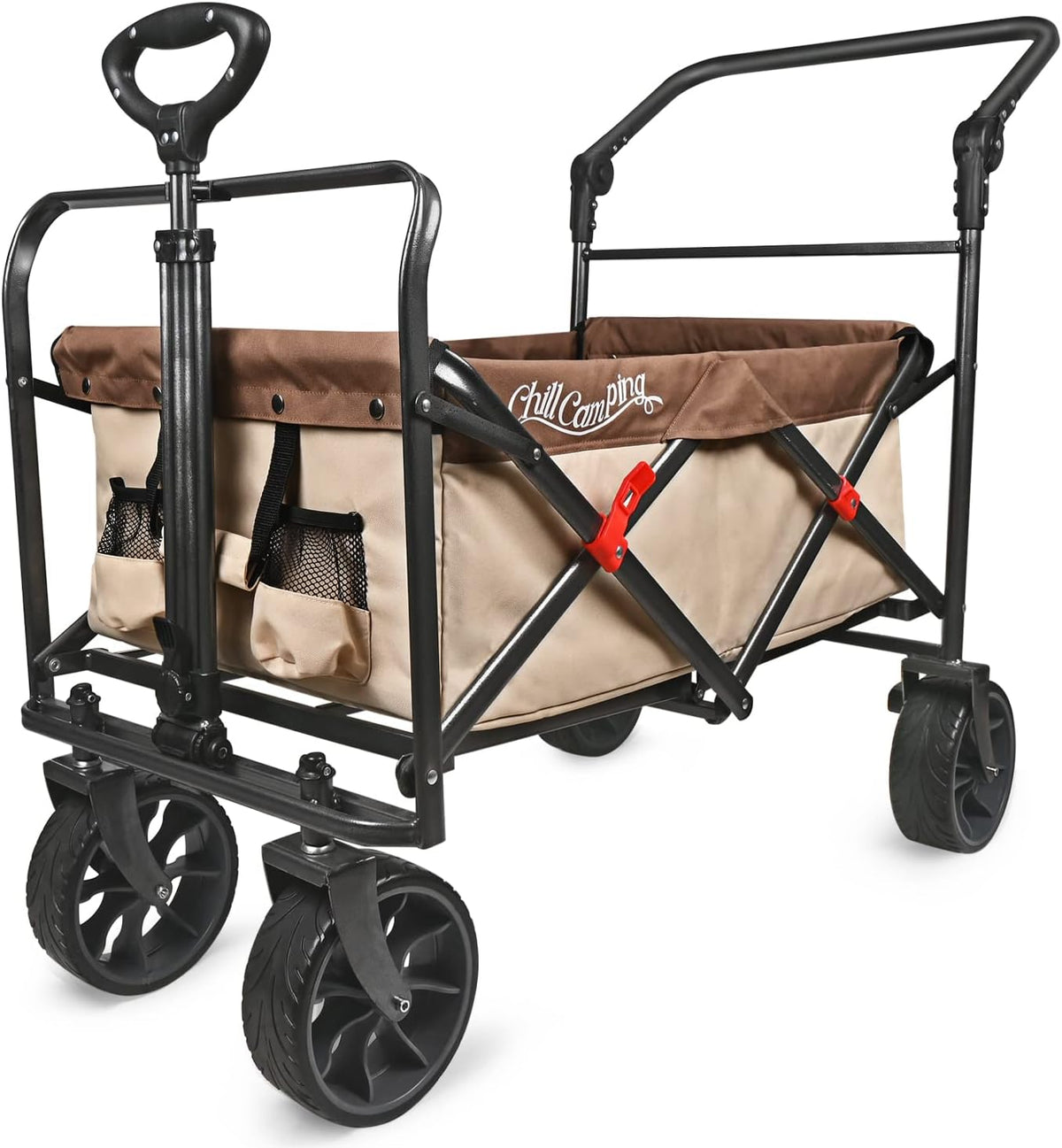 Collapsible Folding Beach Wagon Cart with Big Rubber Wheels and Brake, Purple Z75956