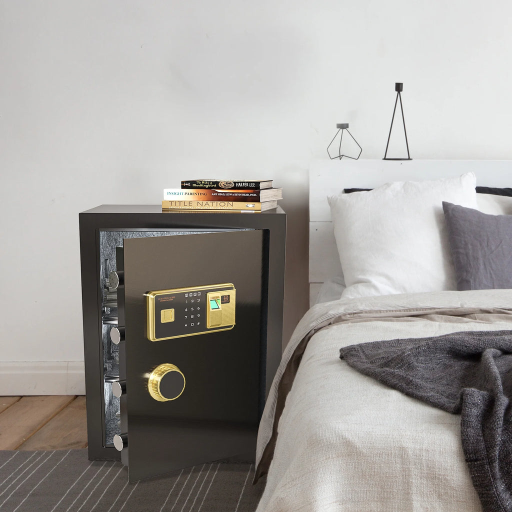 Large Black Fingerprint Safe Box with Digital Keypad and Adjustable Shelves P79716