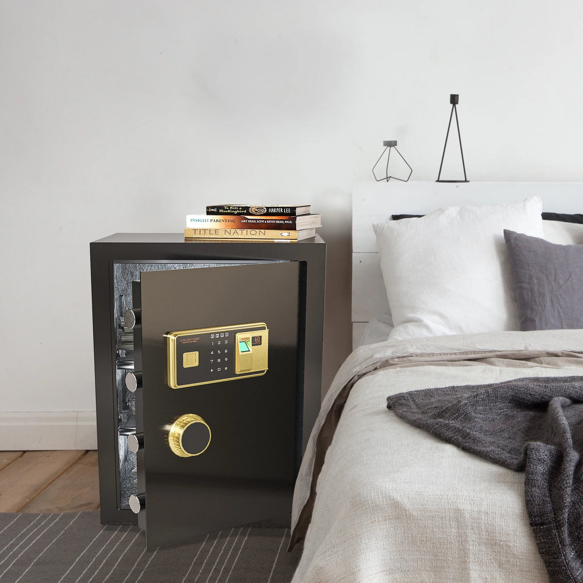 Large Black Fingerprint Safe Box with Digital Keypad and Adjustable Shelves P79716