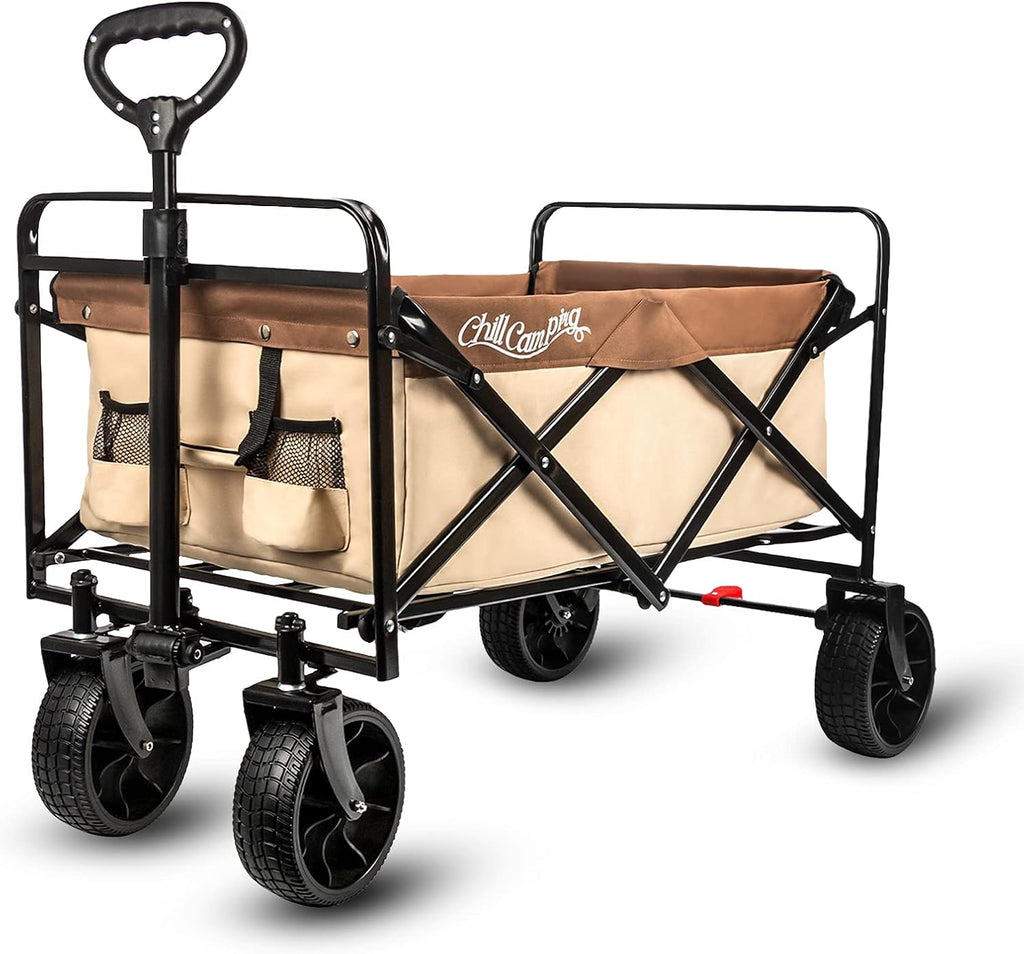Collapsible Folding Beach Wagon Cart with Big Rubber Wheels and Brake, Purple Z75956