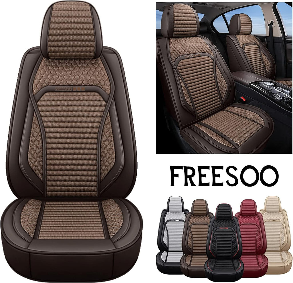 Beige Leather Linen Full Set Car Seat Covers C15451
