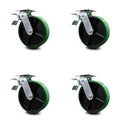 8 inch Green Poly on Steel Caster Set with Roller Bearing and Total Lock Brake U973