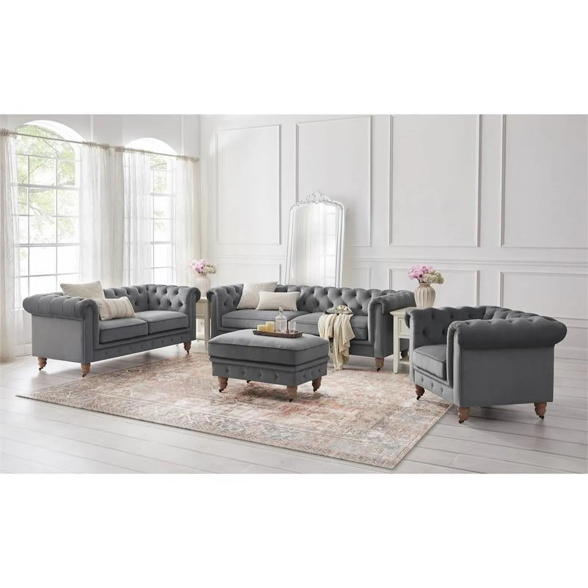 Dark Gray Velvet Button Tufted Club Chair Z207