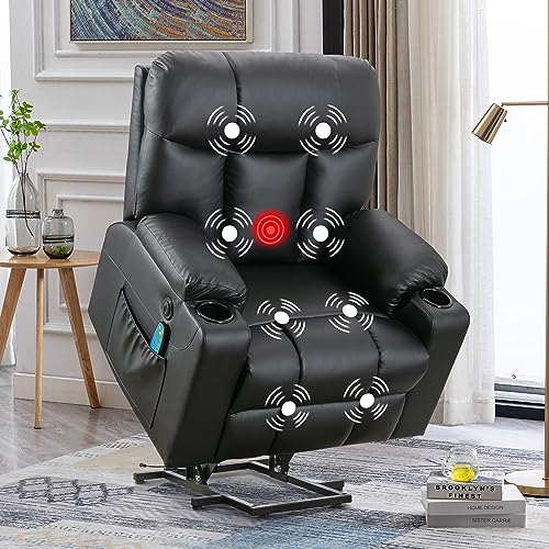 Brown Faux Leather Oversized Power Lift Recliner Chair with Heated and Massage O884