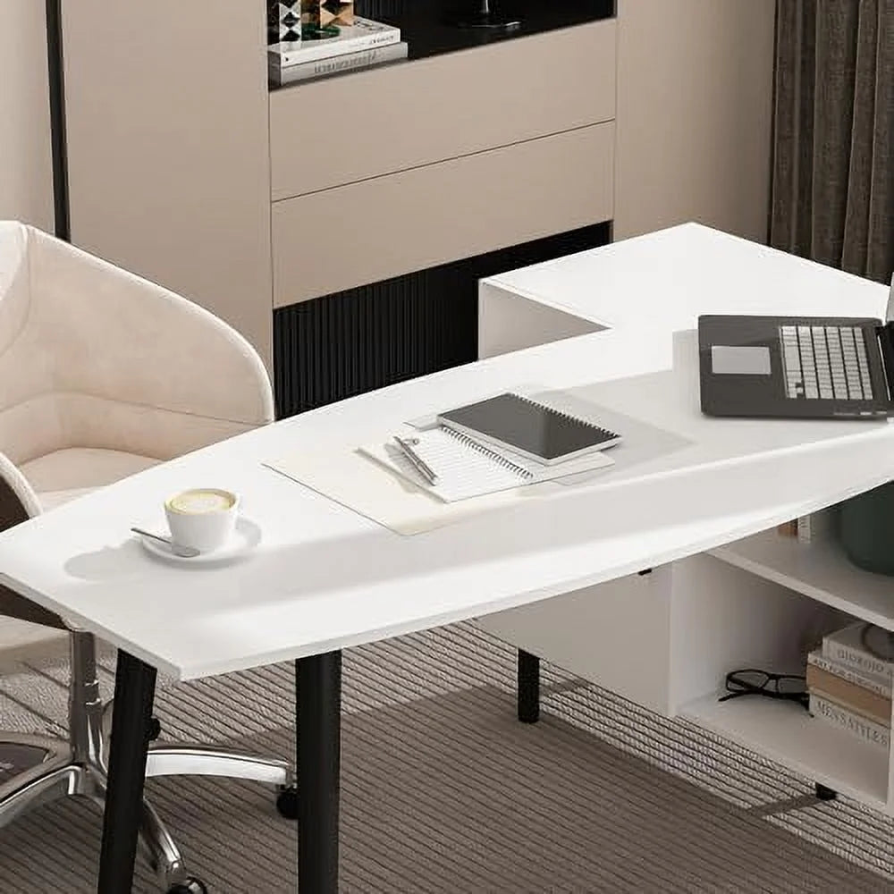 L-Shaped Corner Desk with 4 Open Shelves K57237