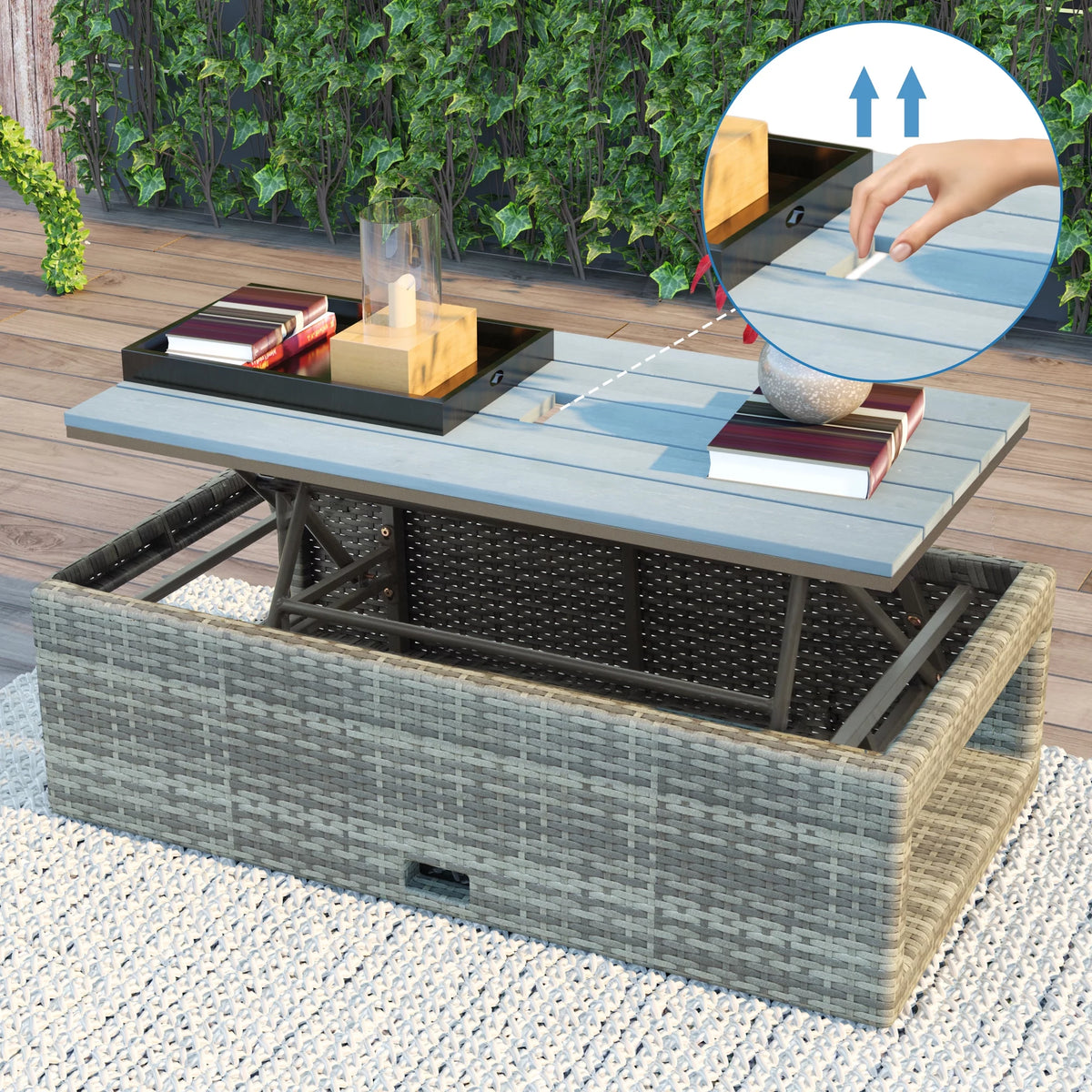 4-Piece All-Weather PE Wicker Patio Sectional Sofa Set with Retractable Table K436474