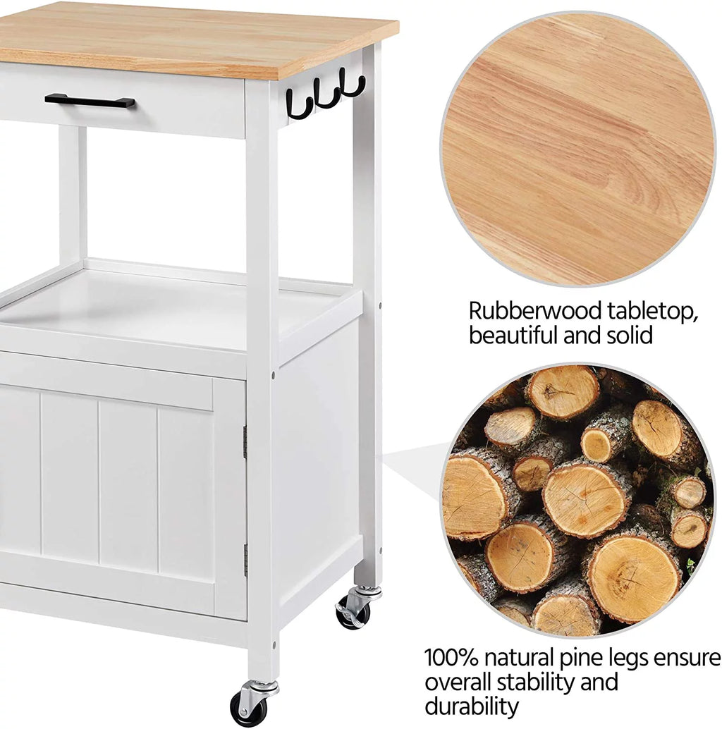 White Rolling Kitchen Island with Single Door Cabinet W9302