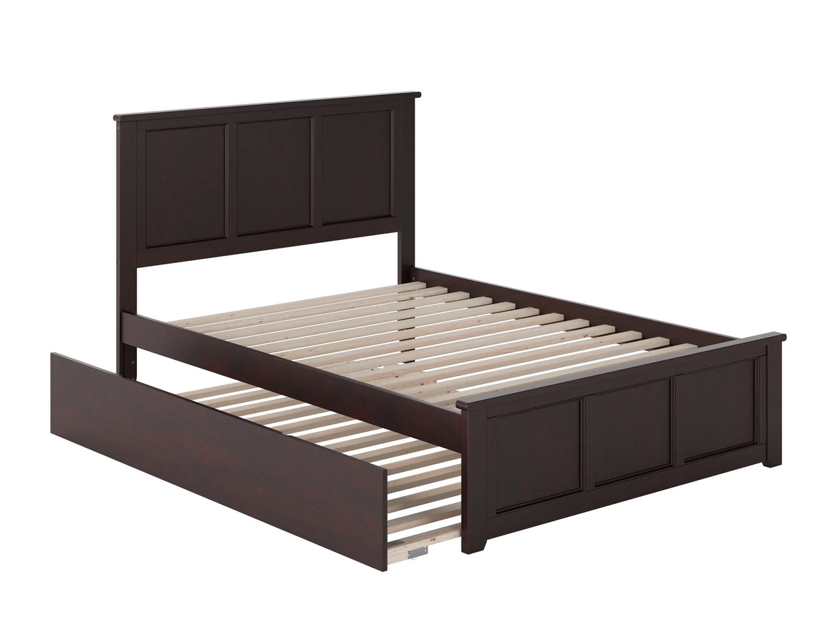 Espresso Full Wood Platform Bed with Footboard & Trundle S4794