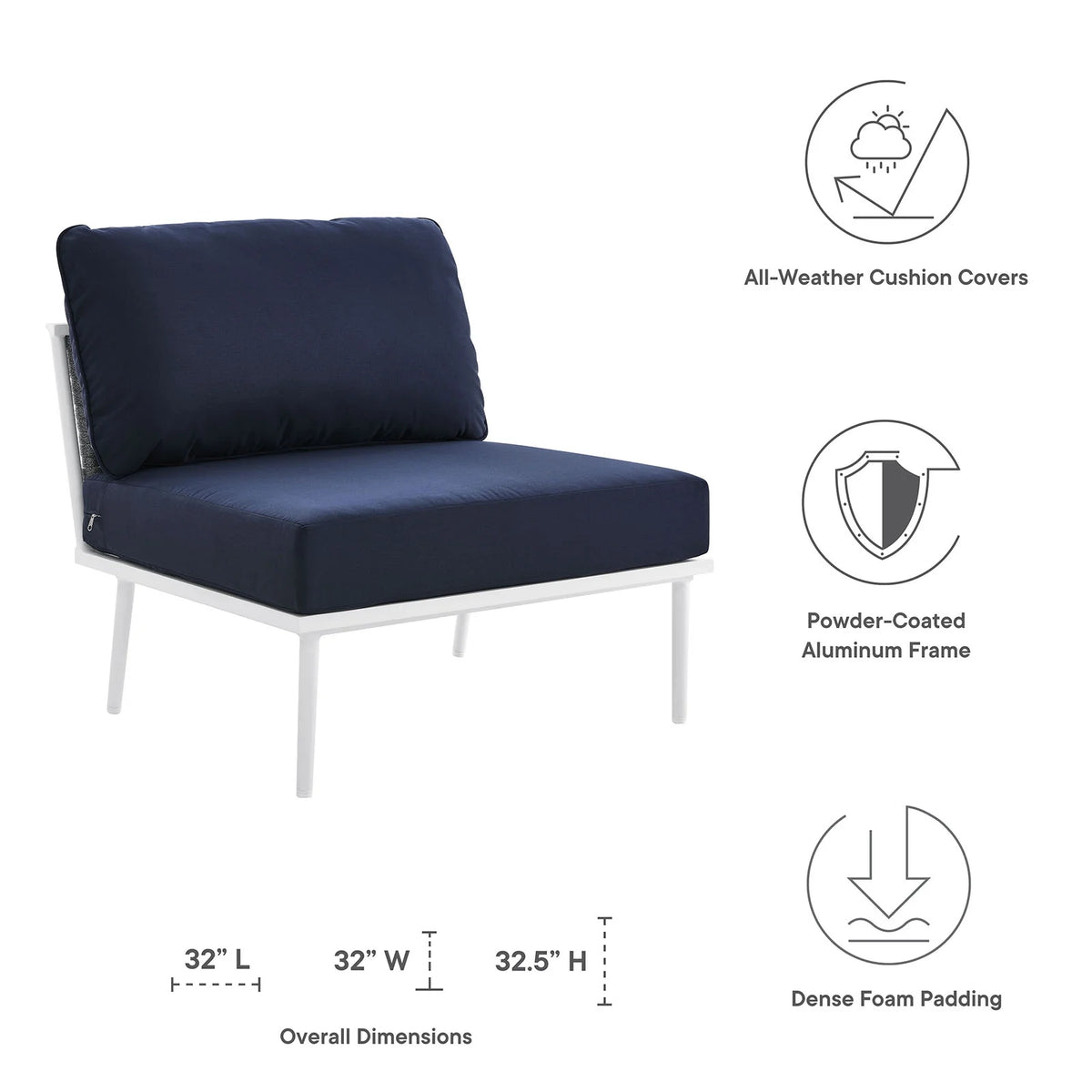Navy White Aluminum Fabric Lounge Chair Z351
