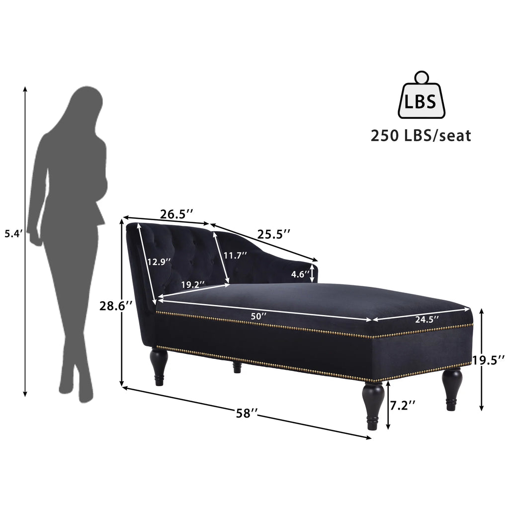 Black Velvet Button Tufted Chaise Lounge D371538