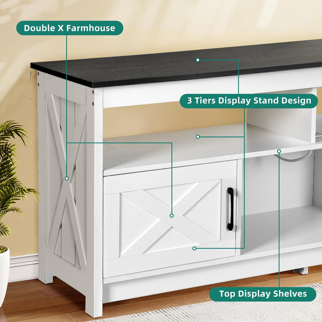 Farmhouse TV Stand up to 65 inch with Power Outlet, Grey Wash G83721