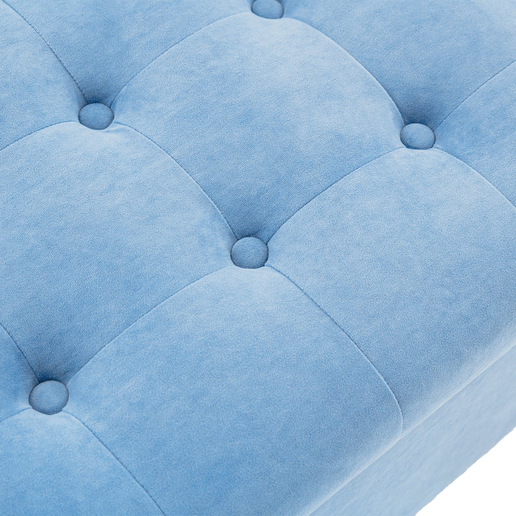 Light Blue Linen Fabric Storage Ottoman Bench K48172