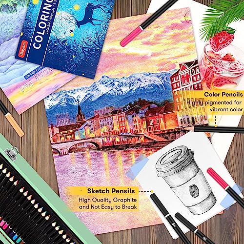 150-Pack Wooden Art Set with Sketch Pads and Coloring Book Y7813