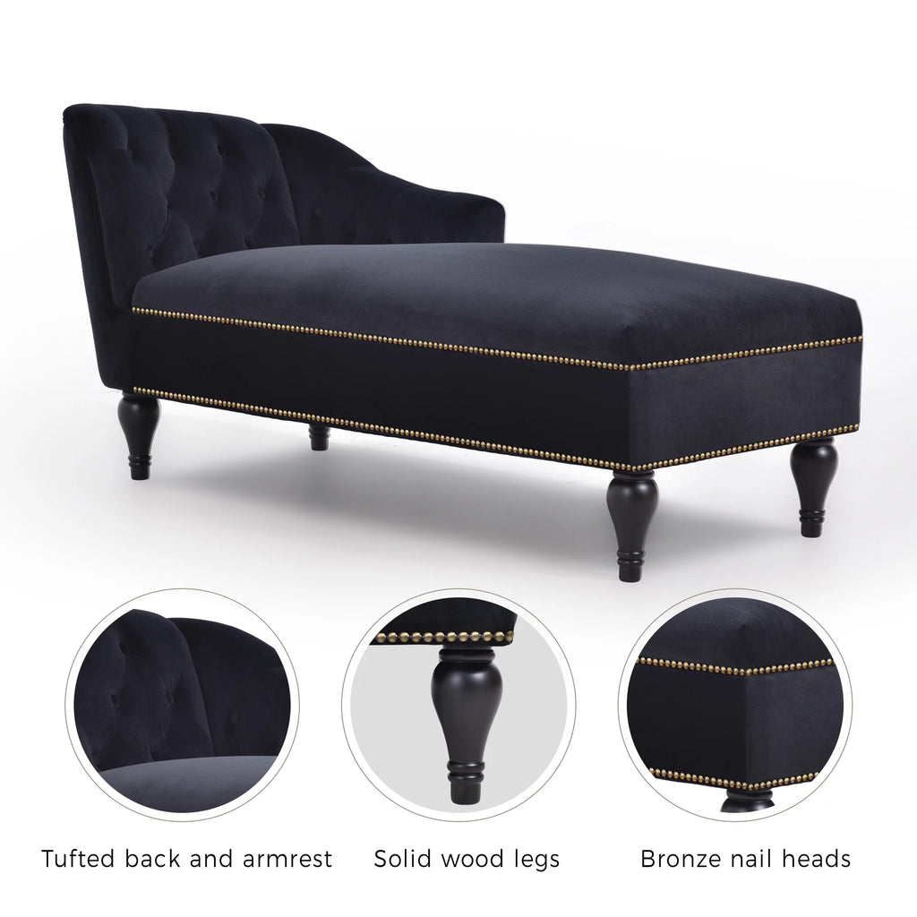 Black Velvet Button Tufted Chaise Lounge D371538