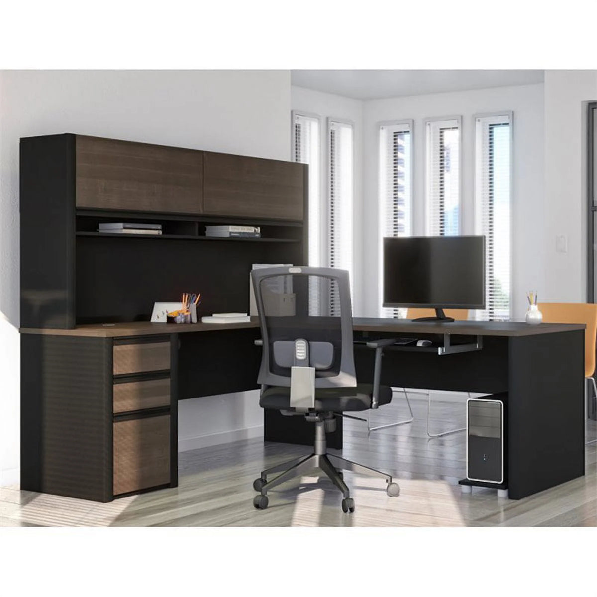 5 Piece L Shaped Computer Desk with Hutch L978