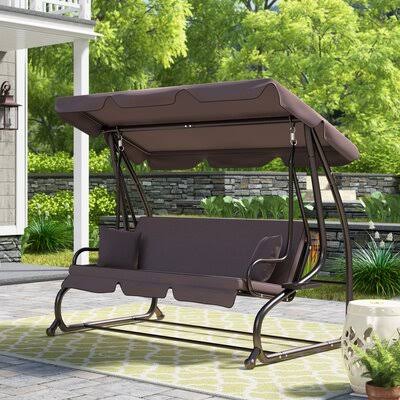 Canopy Porch Swing with Stand Dark Brown Y443