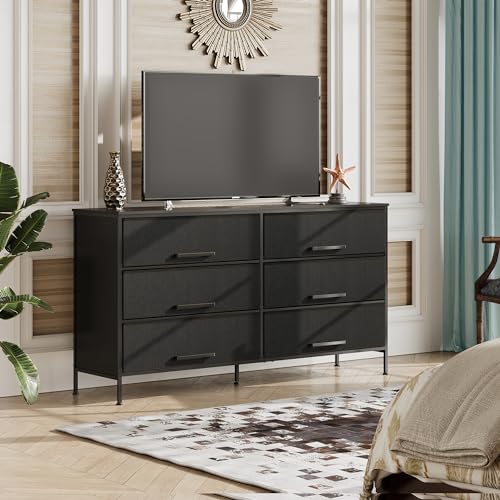 Black 6 Drawer Fabric Dresser S30861