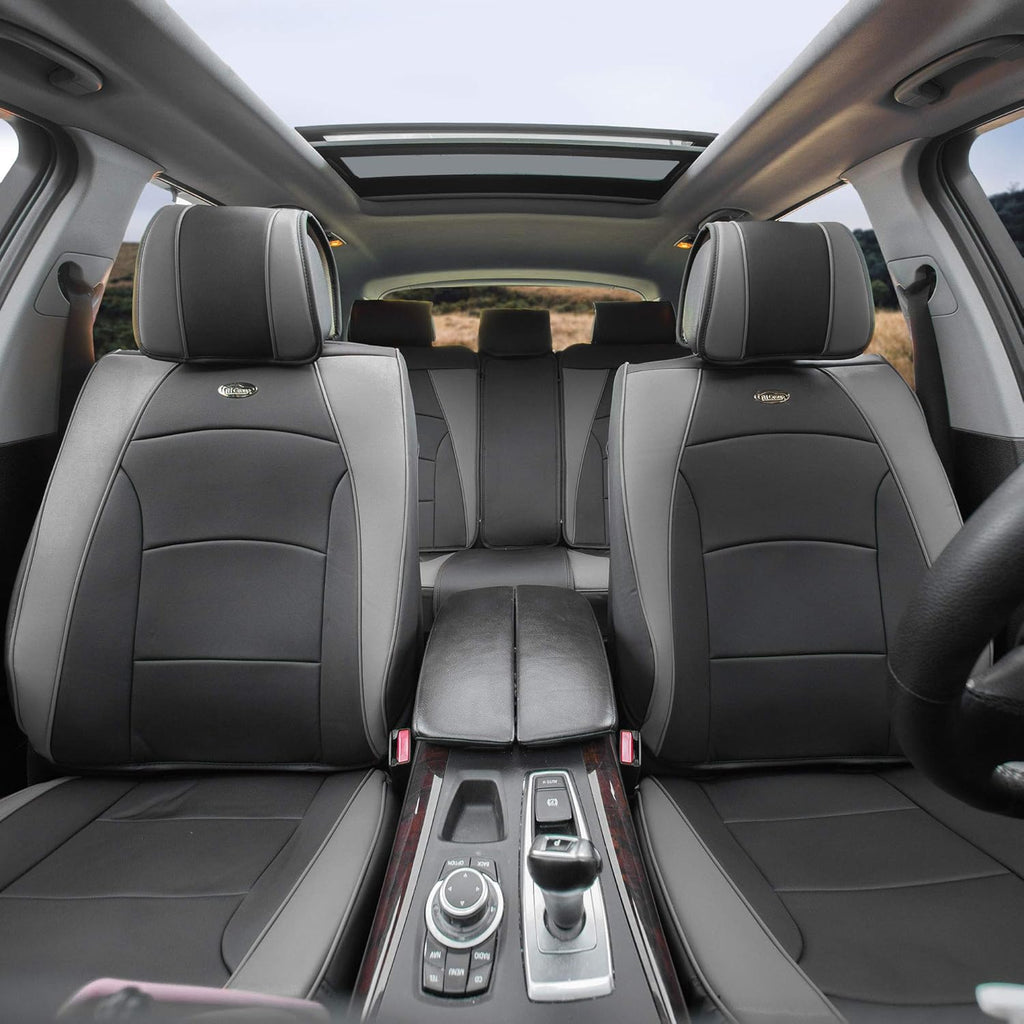 Faux Leather Full Set Car Seat Covers Blue/Black E73075