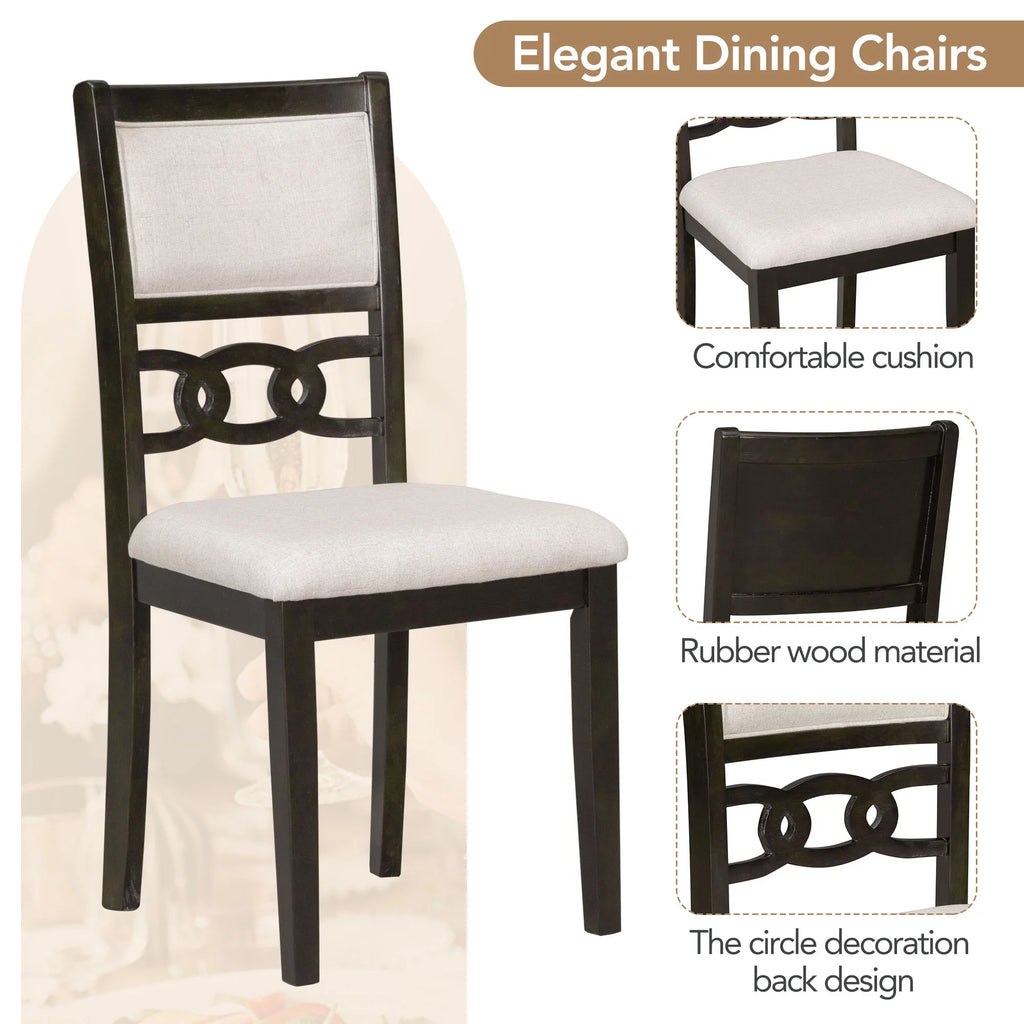 6 Piece Espresso Wooden Dining Table Set with Bench and 4 Upholstered Chairs J5725