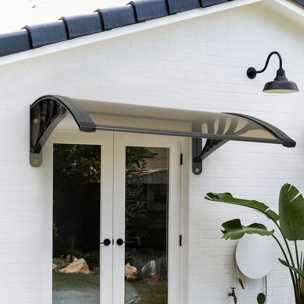 Patio Awning Polycarbonate Cover 40''x40'' Dark Brown Canopy Black Bracket N552626