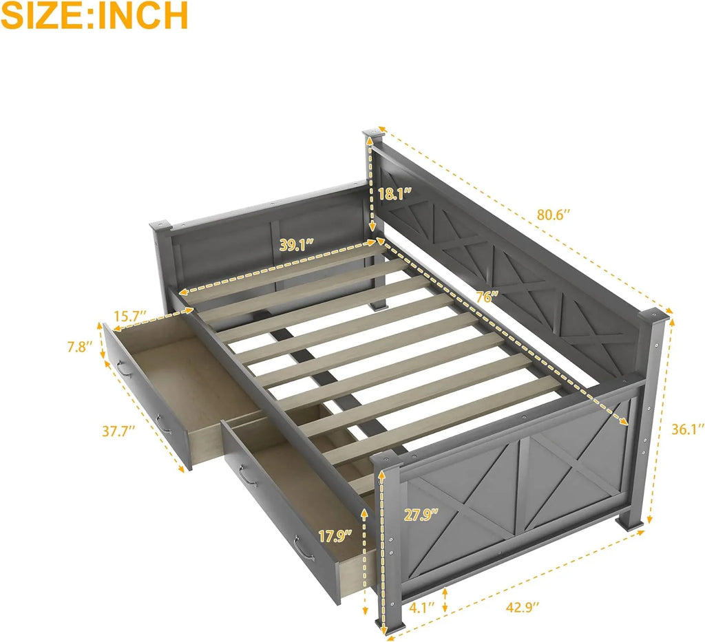 Wood Daybed Frame with Drawer O858692