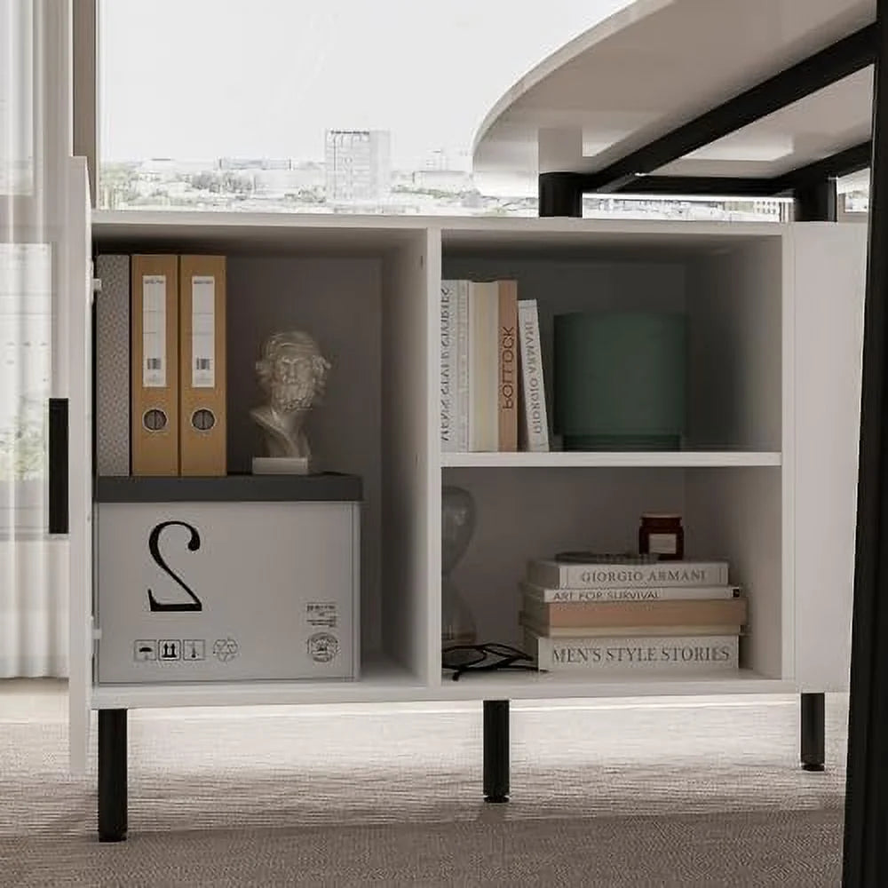 L-Shaped Corner Desk with 4 Open Shelves K57237