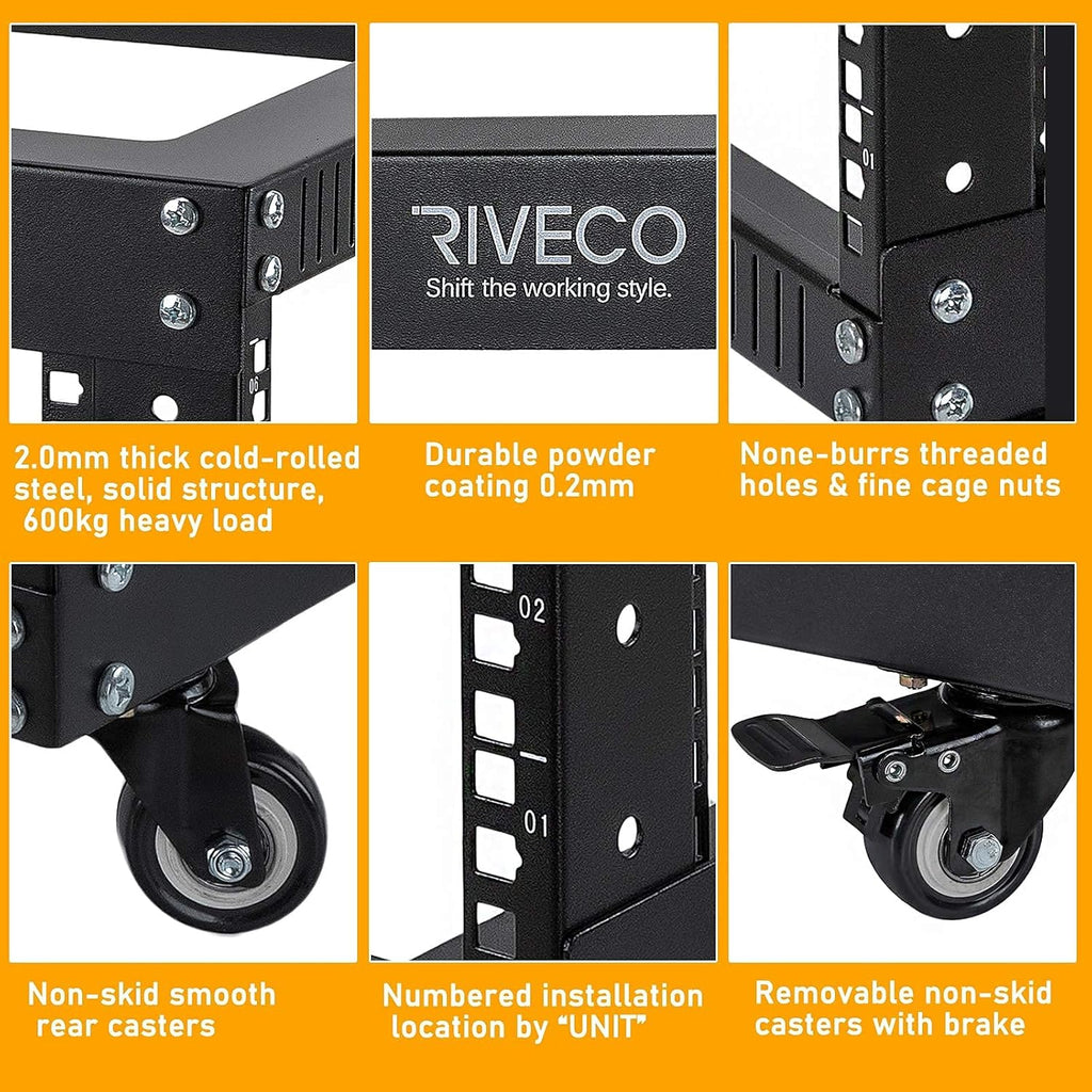 9U Open Frame Server Rack with Casters Black J218269