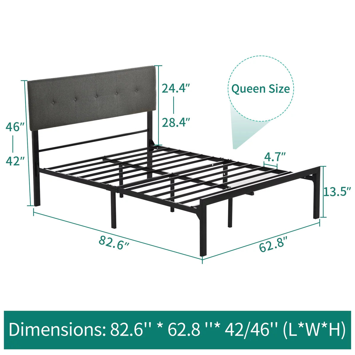 Queen Upholstered Platform Bed Frame with Adjustable Headboard X637469