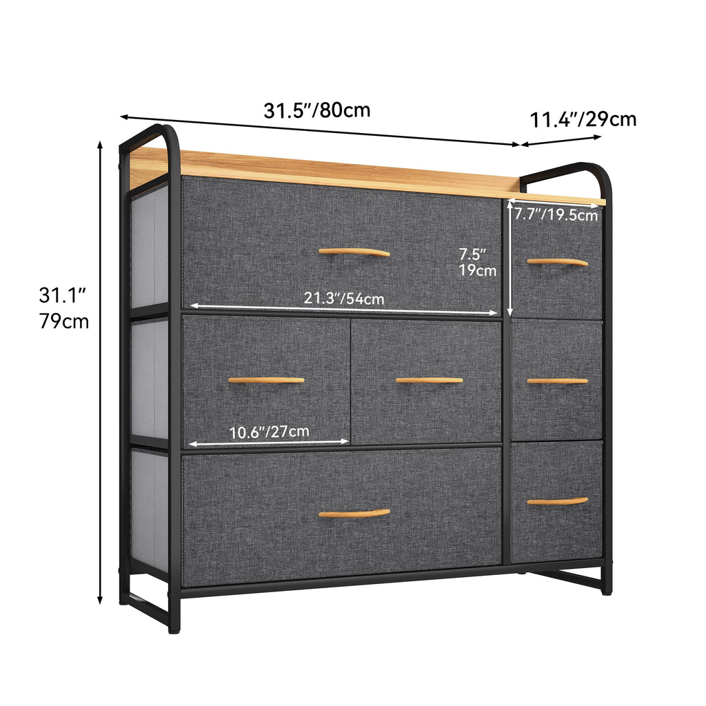 Light Gray 7 Drawer Fabric Dresser A394