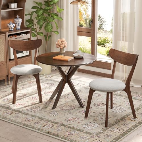 Mid-Century Modern Round 3-Piece Dining Table Set with 2 Chairs W93630