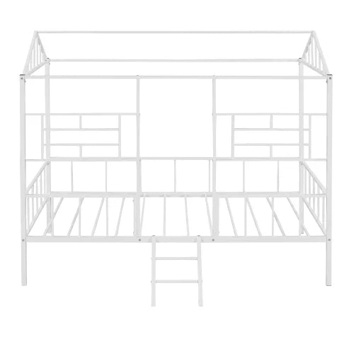 White Twin Size Metal Platform Bed Frame with Slatted Support J42158
