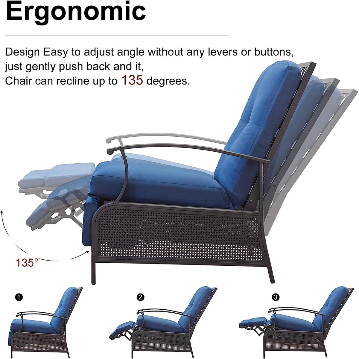 Adjustable Outdoor Recliner Chair with Removable Cushions Y484