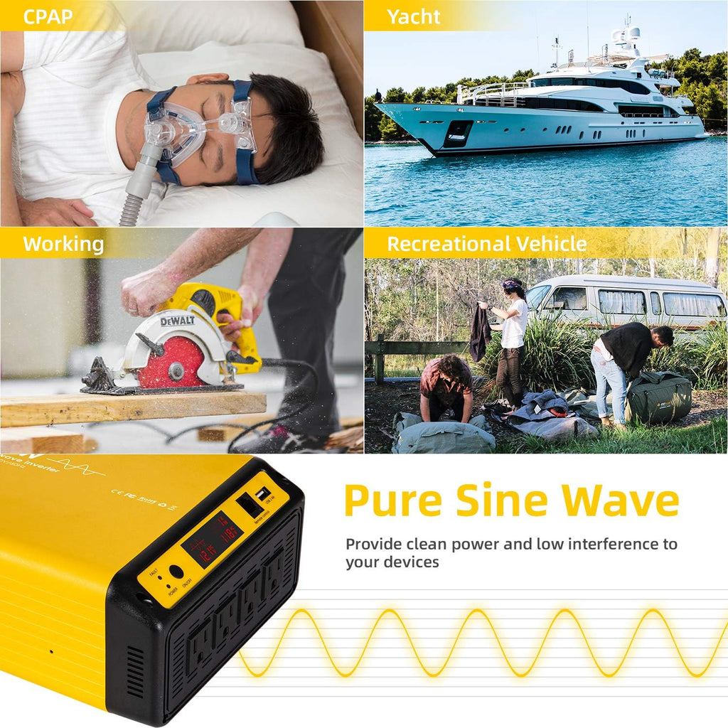 1200W Pure Sine Wave Inverter 12V to 110-120V Q15386
