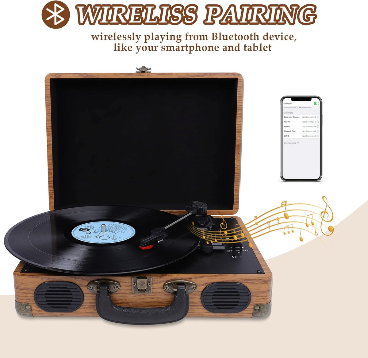 Vintage 3-Speed Bluetooth Turntable with Speaker F5802