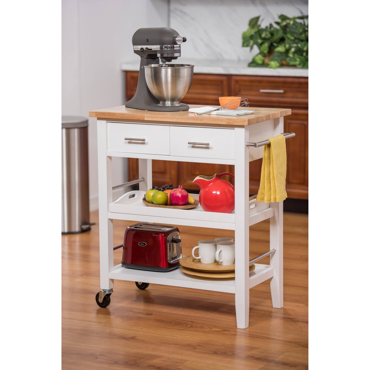 White Wood Kitchen Cart with Drawers K75021