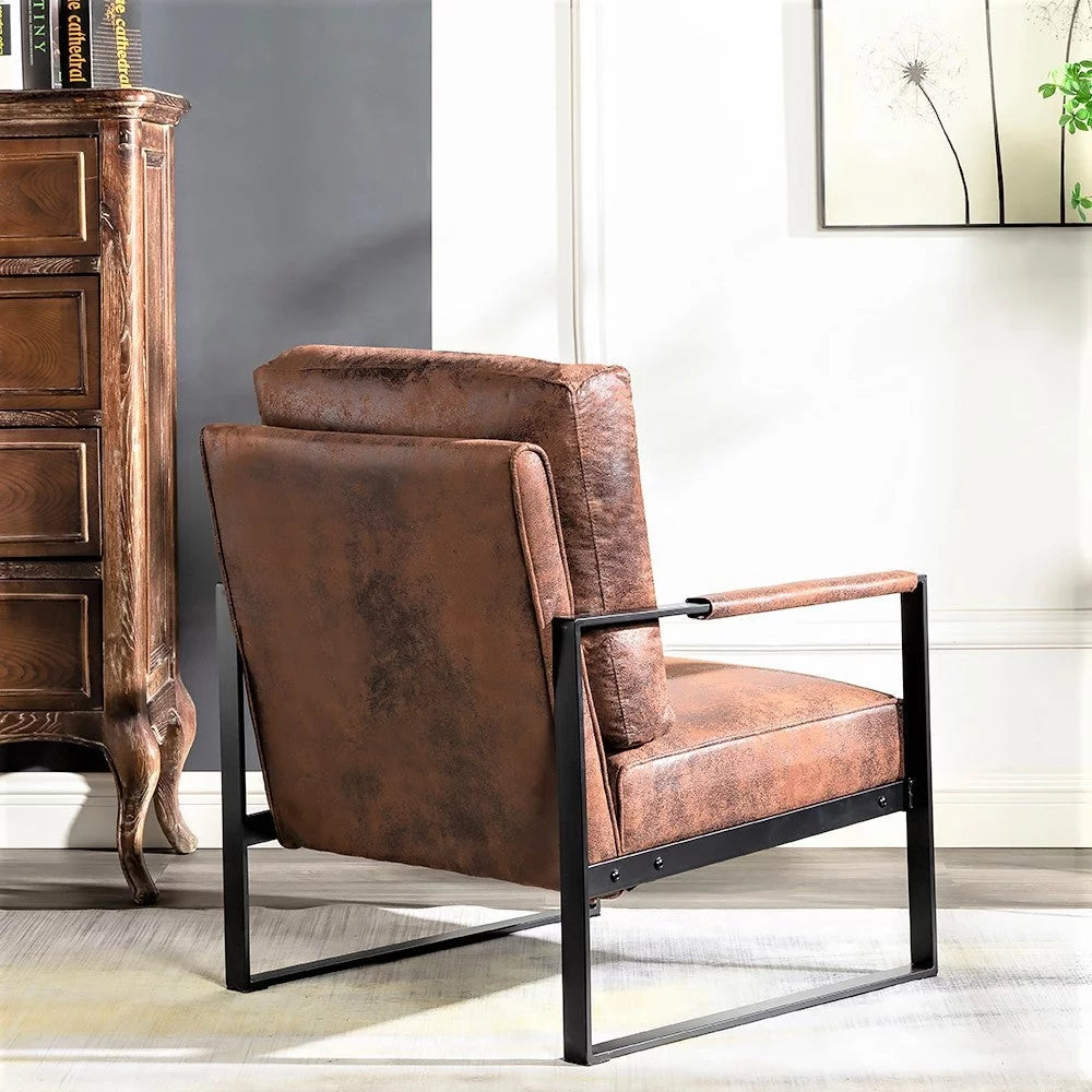 Brown PU Microfiber Upholstery Metal Arms Chair B920462