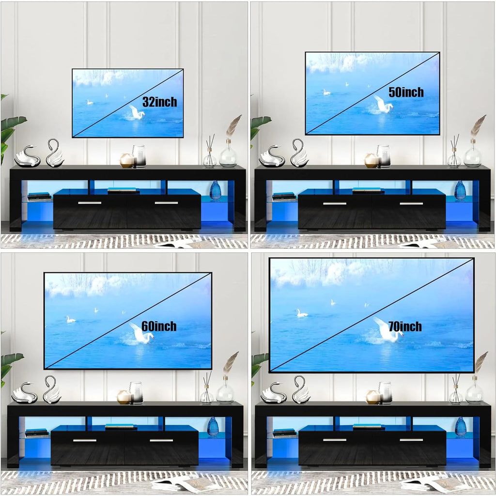 White High Gloss TV Stand with LED Light and Storage Drawers I4537