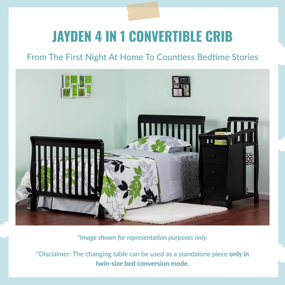 Storm Grey 4-in-1 Convertible Mini Crib and Changer B95615