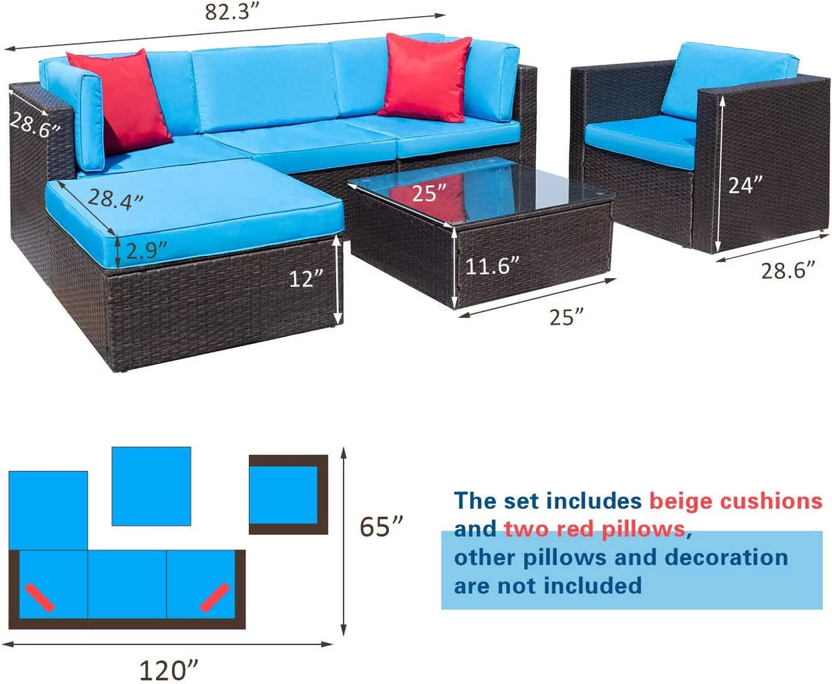 6 Pieces Patio Furniture Set with Cushion and Table G489735